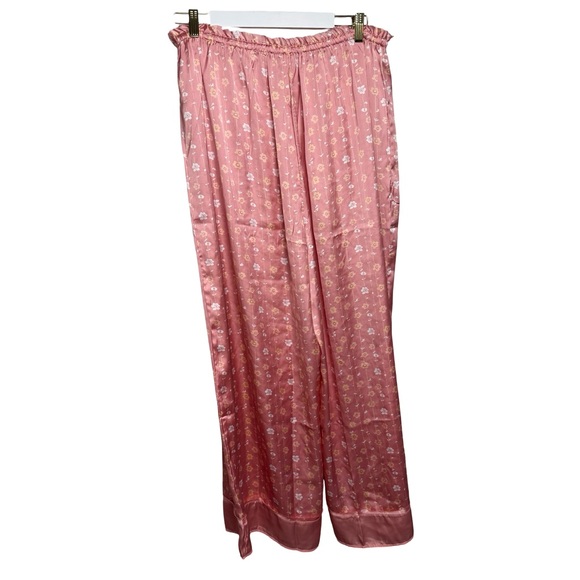 Free People Dreamy Days Pajama Set Satin Button Top Wide Leg Pant Coral SZ L NWT - Picture 11 of 16